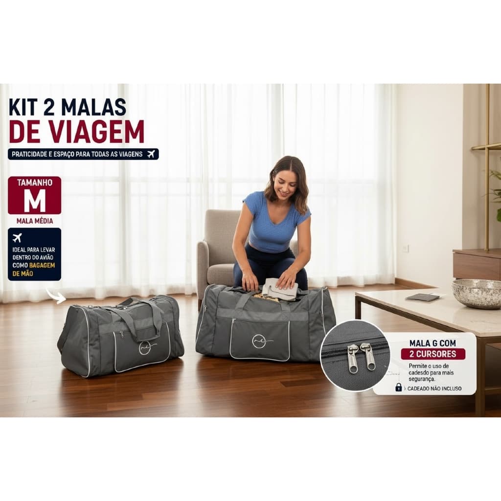 Kit 2 Malas de Viagem Bordo M e G Malas de Mão