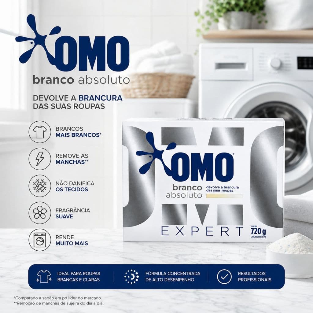 Sabão em Pó Omo Roupas Brancas Expert 720g Branco Absoluto