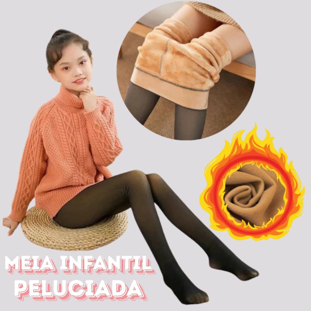 Meia Calça Infantil Térmica Forrada Peluciada Translúcida Inverno Neve Esquenta 8 ao 16 anos Meia Feminina