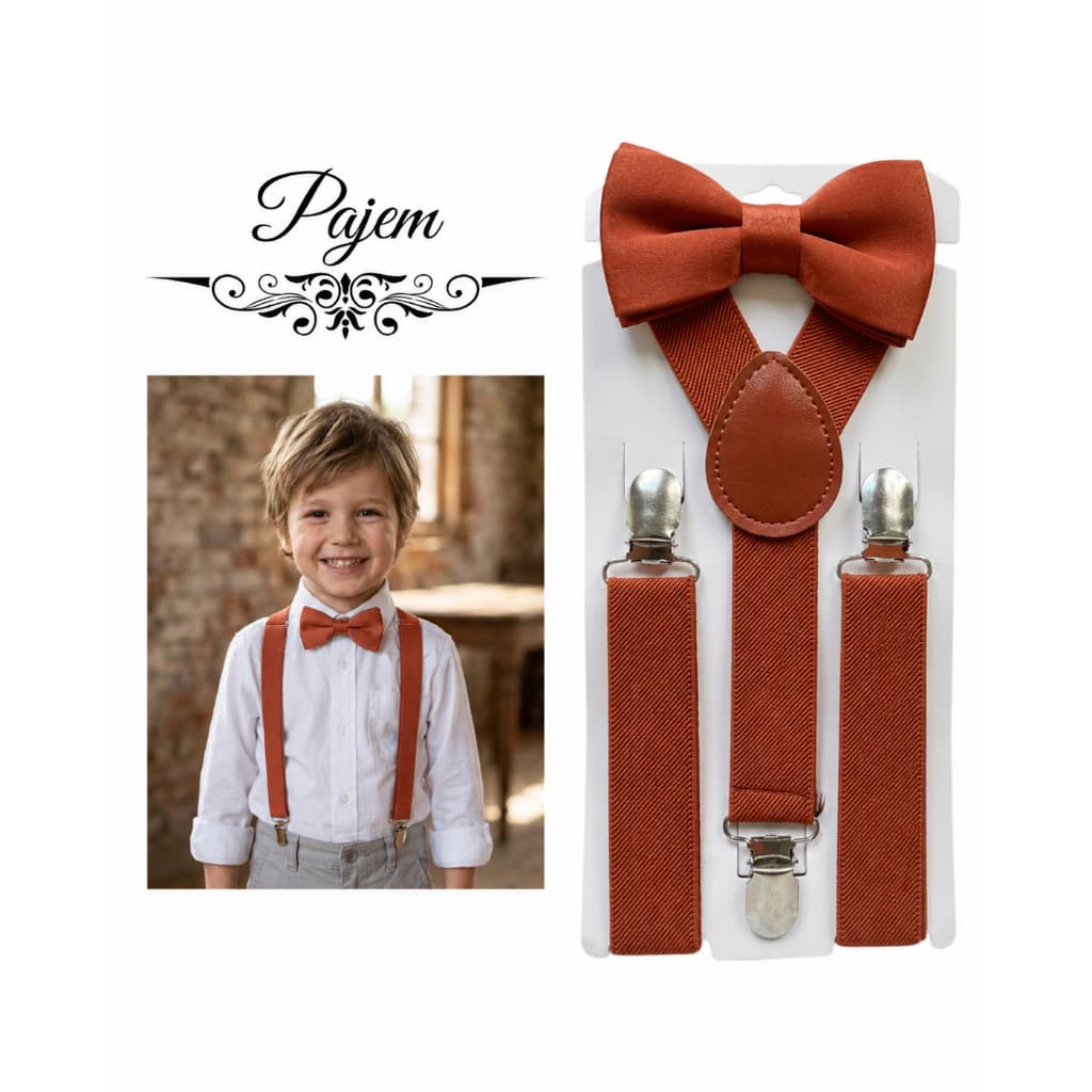 Conjunto Infantil Gravata Borboleta e Suspensório Terracota Pajem Casamentos Eventos