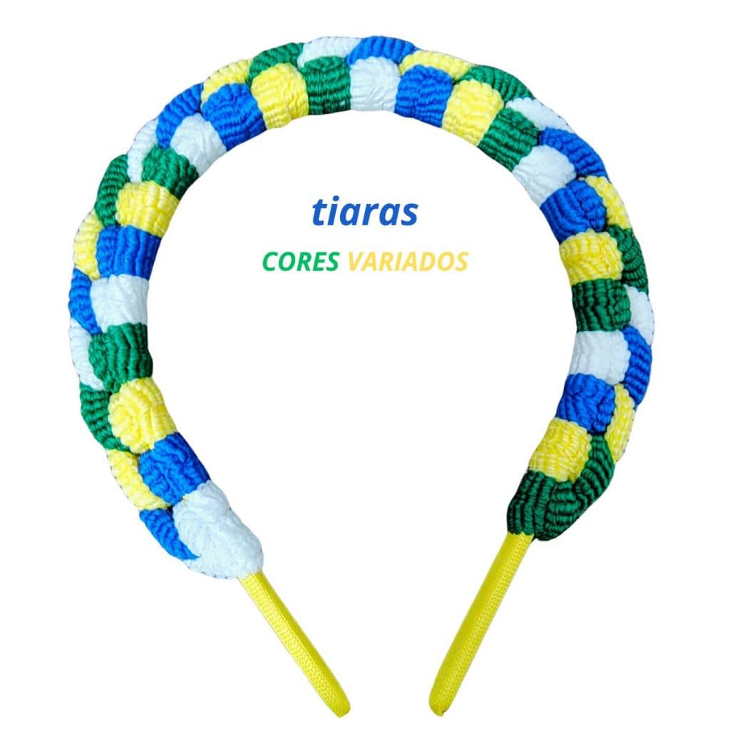 Tiara Encapada com Tecido Brasil Copa do Mundo Verde Azul Amarelo e Branco e Cores Variados