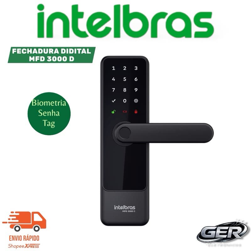 Fechadura Digital Inteligente de Embutir com Maçaneta MFD 3000 D biometria, senha e tag Intelbras