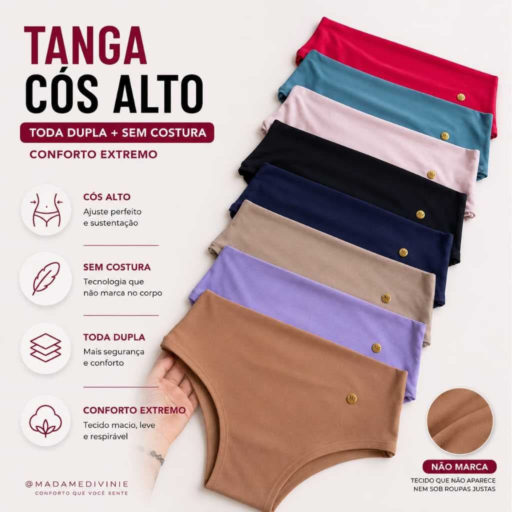 Kit Calcinha Tanga Sem Costura Cós Alto Não Marca Modeladora Conforto Total