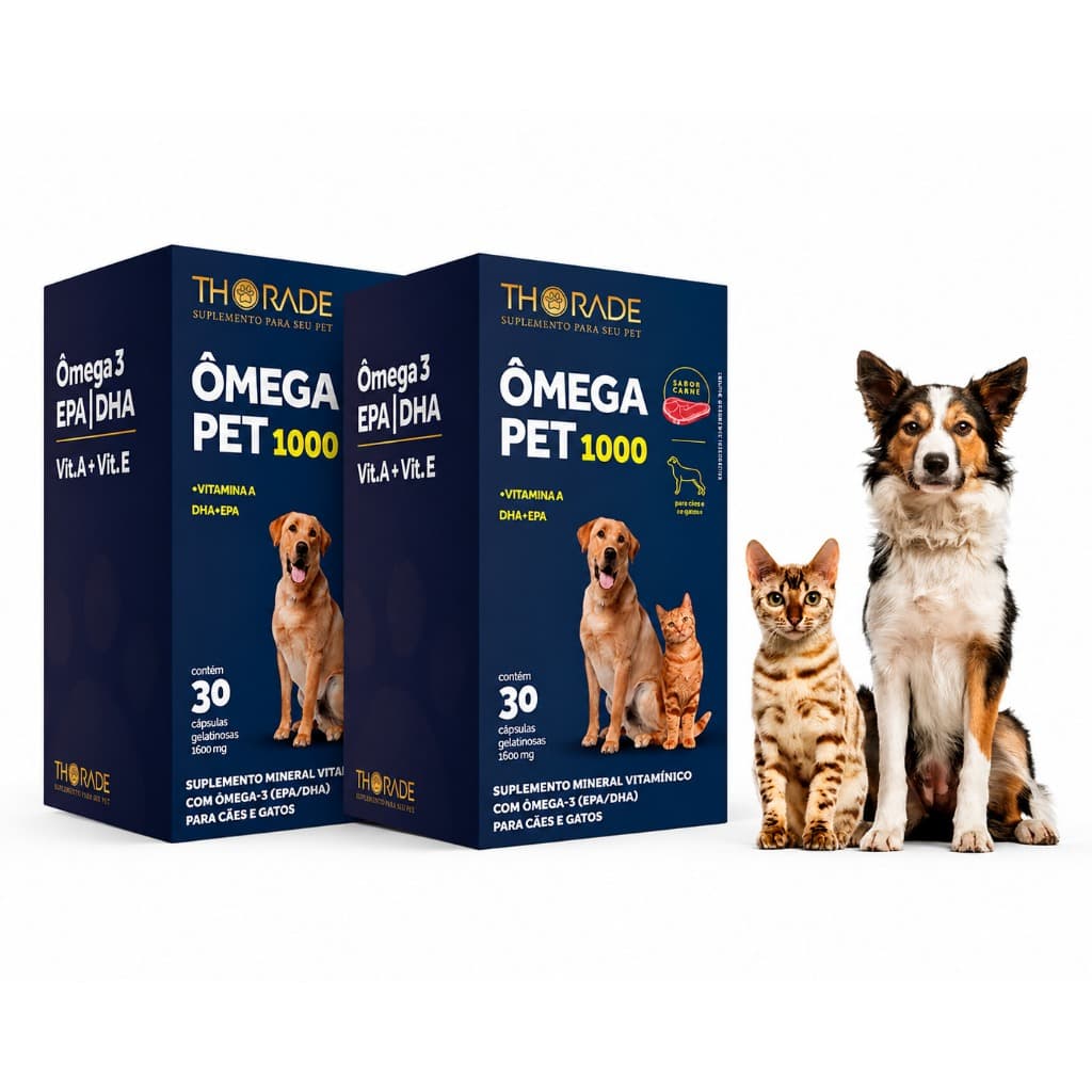 Kit 2 Suplemento Thorade Ômega 1000 Cachorro Gato 30 Cápsulas