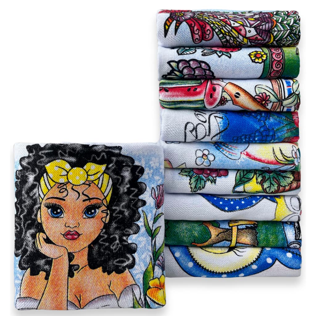 Kit 10 ou 05 Pano de Pratos p/ Cozinha 100% Algodão Absorvente Estampa Desenhos