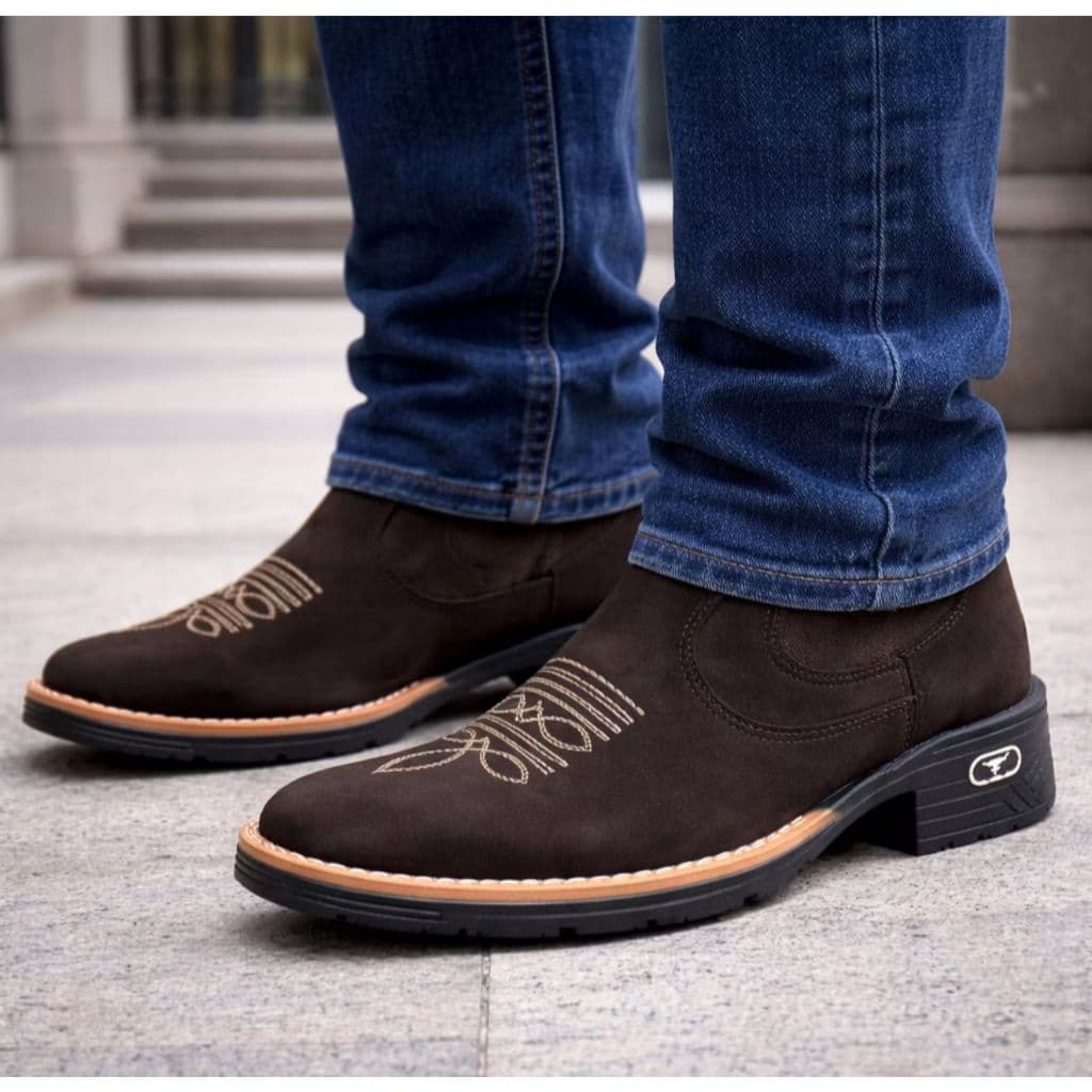 Botina Masculina Elegante Bota Casual Camurça Country Rodeio Sertanejo Confortável e Resistente com Elastico Ajustavel