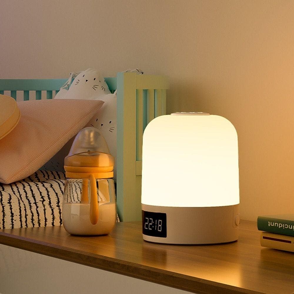 Lâmpada De Cabeceira Do Quarto Luz Noturna De Toque De Relógio Digital De 3 Cores Abajur LED-Com controle remoto