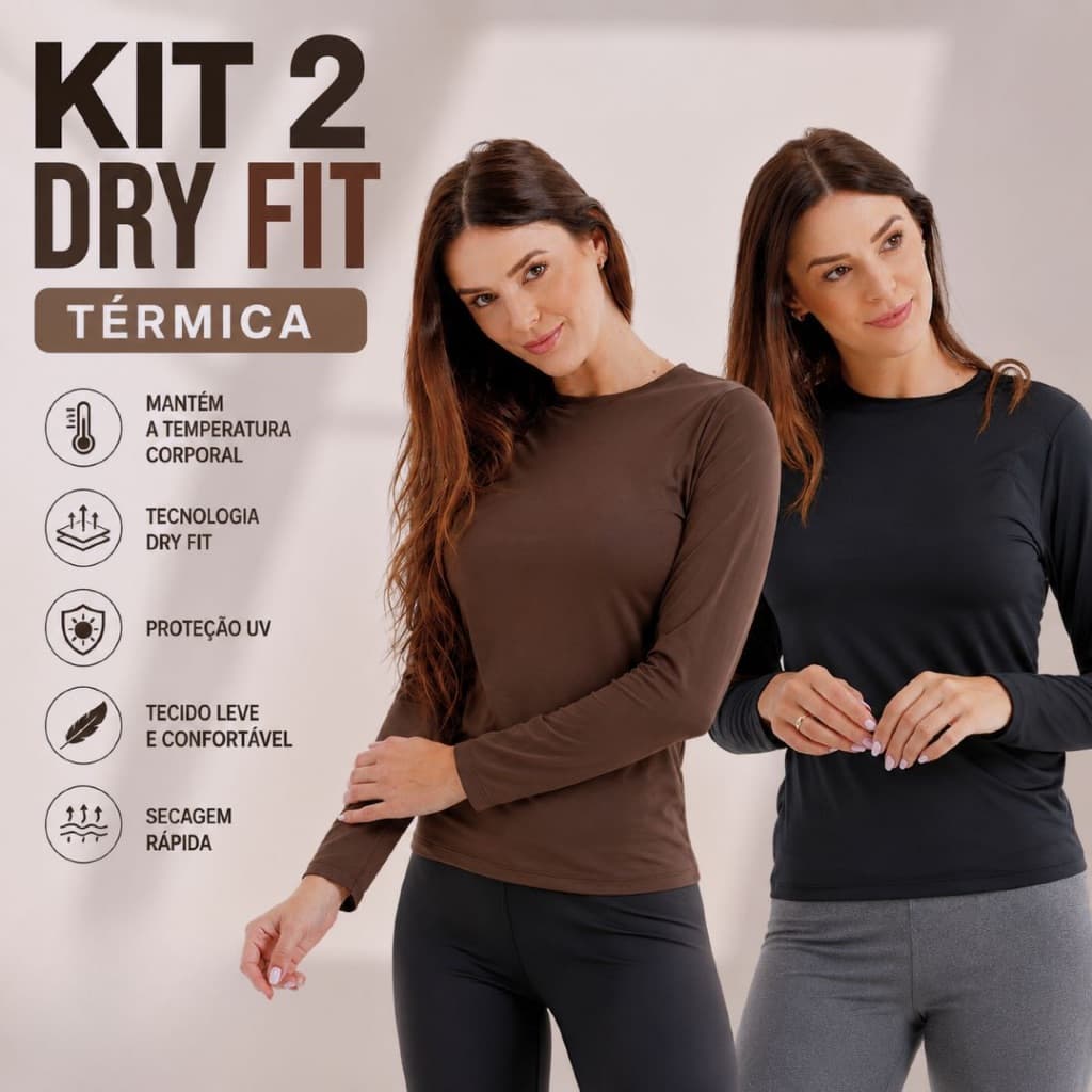 Kit 2 Blusas Manga Longa Dry fit Feminina Térmica  Proteção Uv50+ camisa segunda pele