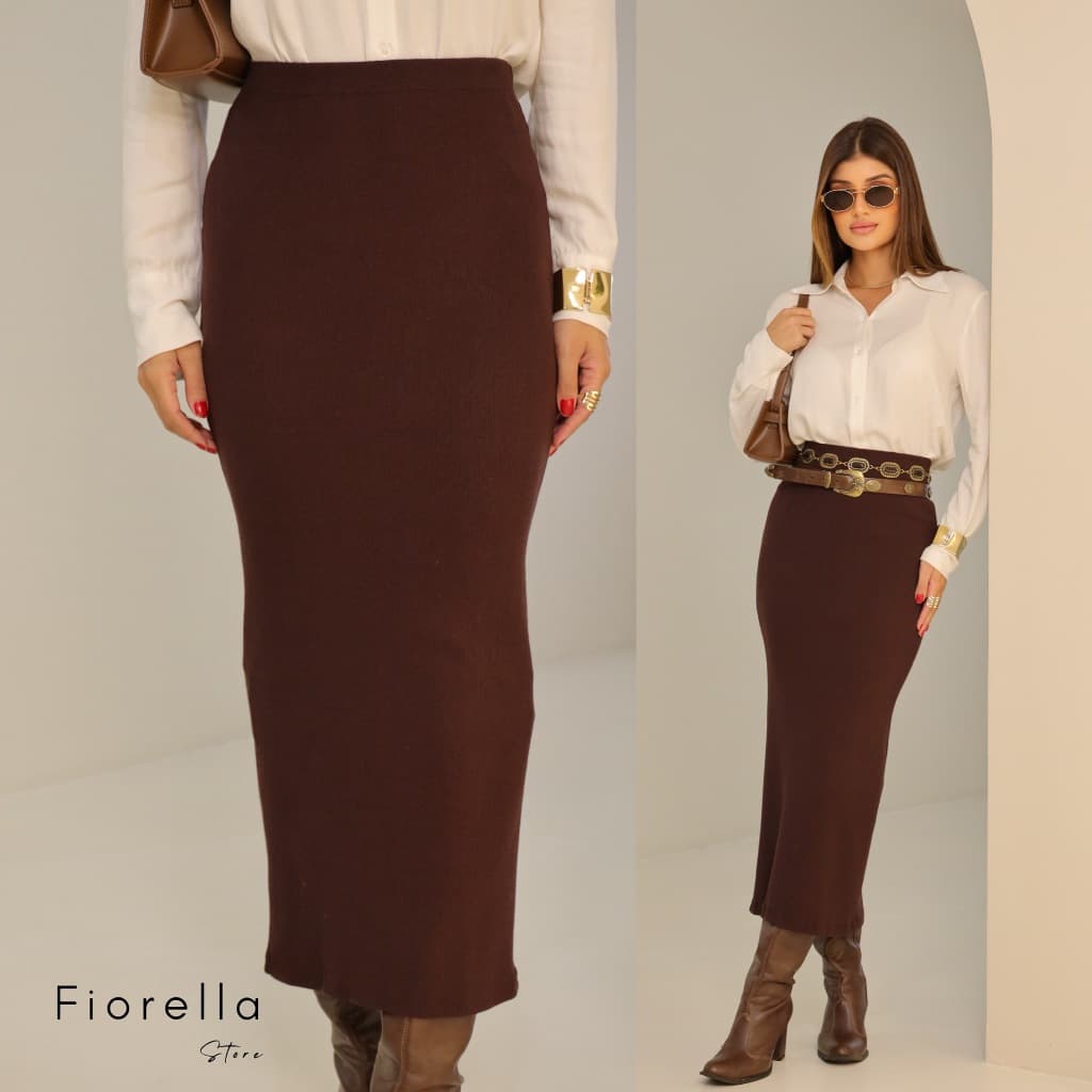 Saia Maxi Longa Saia Justa Canelada Ribana Cós Alto Tubinho Blogueira Moda Gringa Fashion Tendência