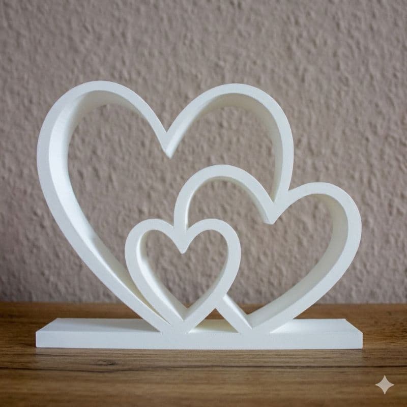 Escultura Enfeite Trio Corações Branco Minimalista Para Decoração de Sala e Quarto Toque Romântico Aconchegante