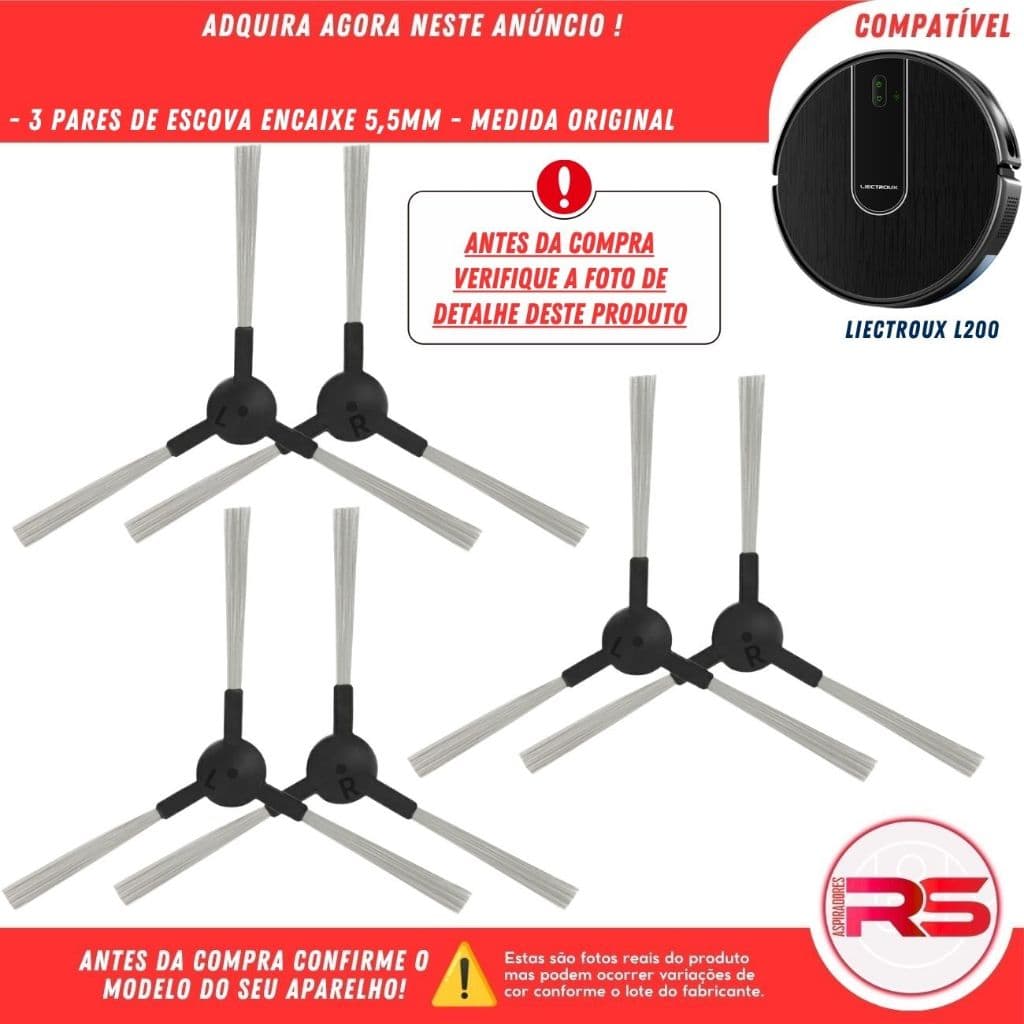 Kit 3 Pares Escova Frontal para Robô Aspirador LIECTROUX L200