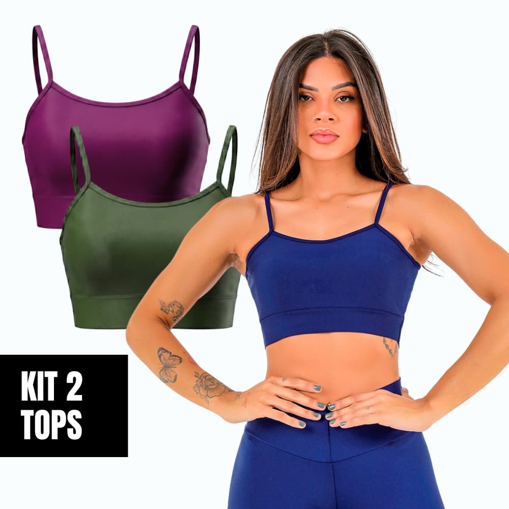 Kit 2 Tops Femininos Esportivos De Treino Liso Com Forro Interno Sem Bojo e Ótima Sustentação Minay