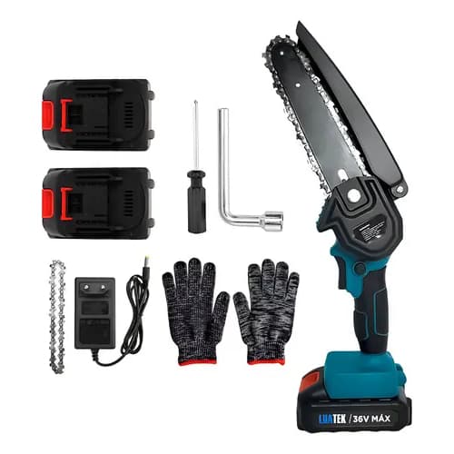 Mini Motosserra Elétrica Portátil Sabre 150mm 2 correntes 2 Baterias  36v Luatek