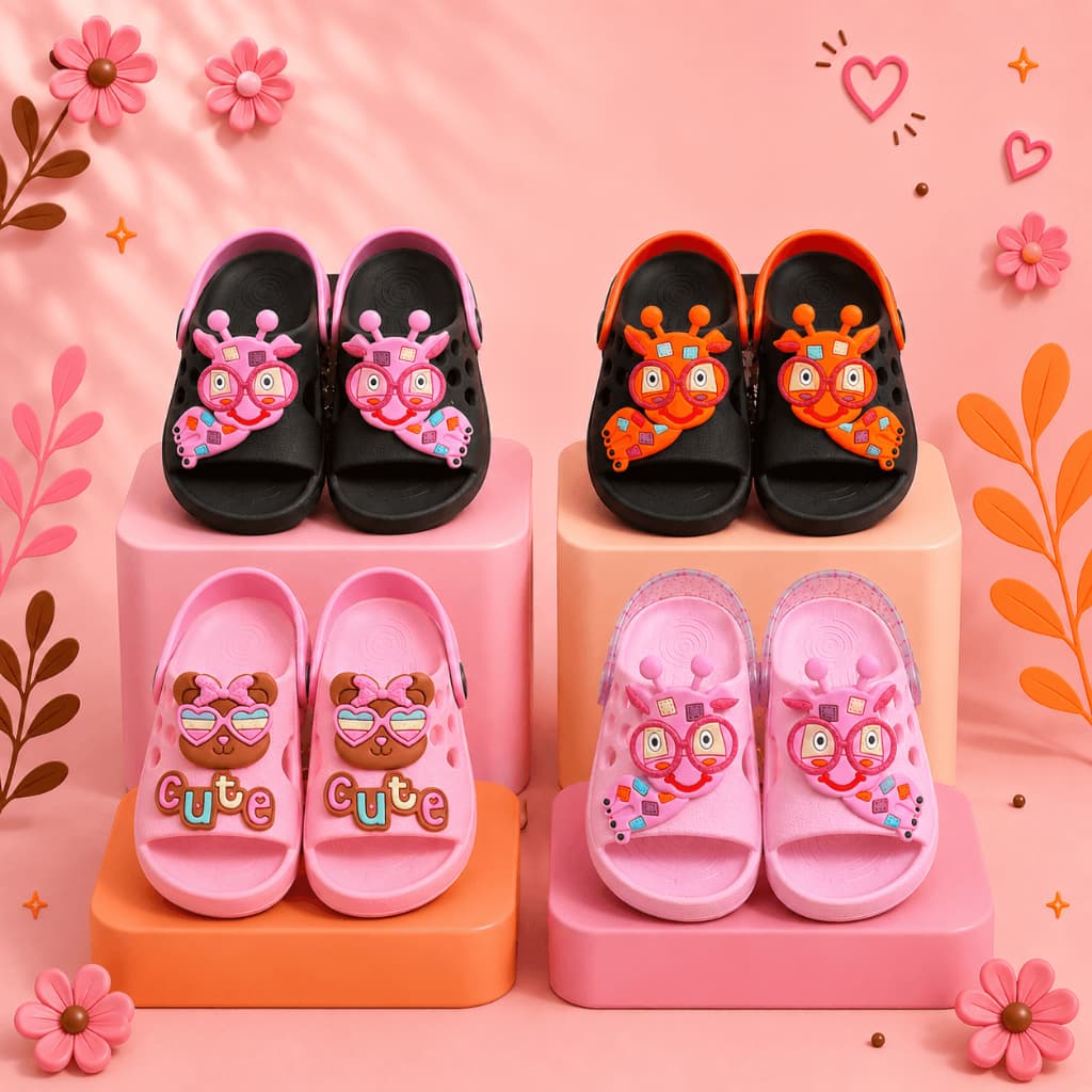 Slide Infantil Menina Leve Macio Confortável Antiderrapante Rosa Girafa Cute Sandália Chinelo