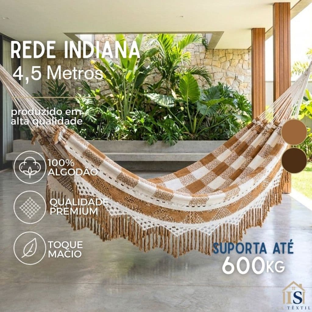 Rede de Descanso Indiana com Varanda 4,5 Metros 100% Algodão Suporta até 600kg