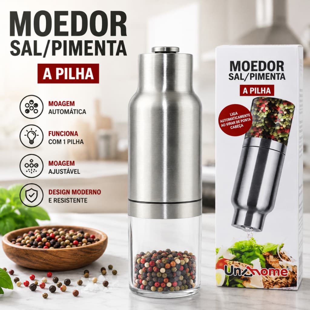 Moedor Elétrico De Sal Pimenta Temperos Especiarias A Pilha Automático Por Gravidade