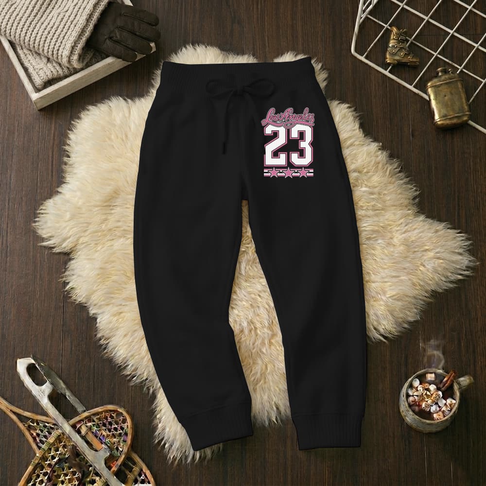 Calças Infantil Jogger Moletom Estampada Los Angeles Punho Flanelado Wide Leg Tamanho 6 16