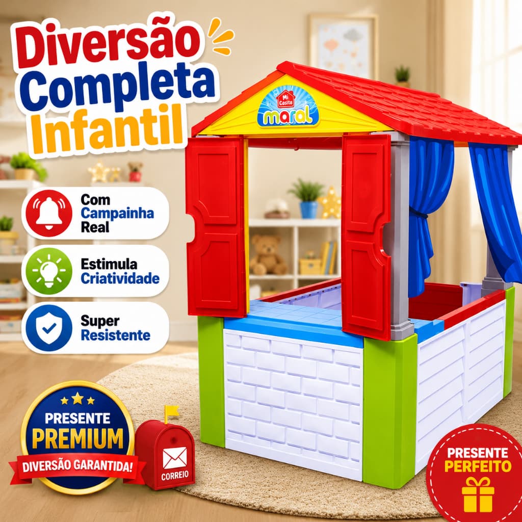 Casinha Infantil Luxo Mi Casita com Campainha e Correio Presente Casa de Brinquedo Completa