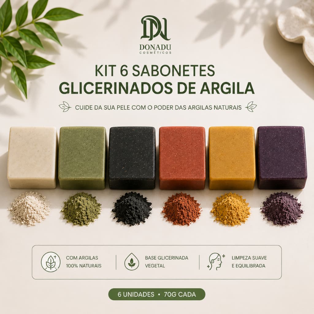 Kit 6 Sabonetes Glicerinados de Argilas Variadas 70g