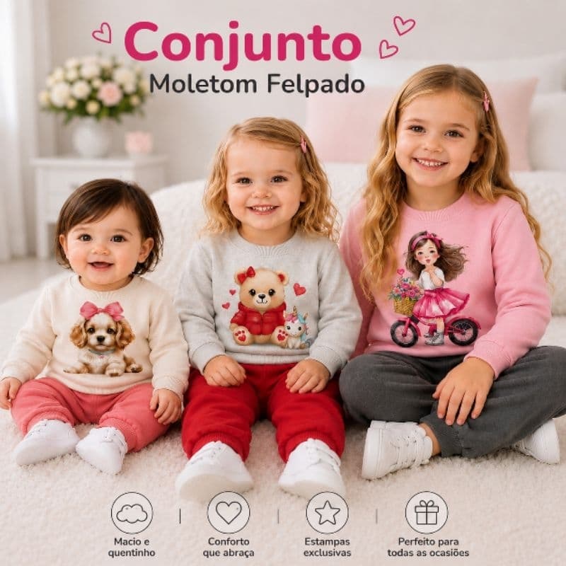 Conjunto Bebê Infantil Menina Casaco com Calça Moletom Pelúciado Kyly
