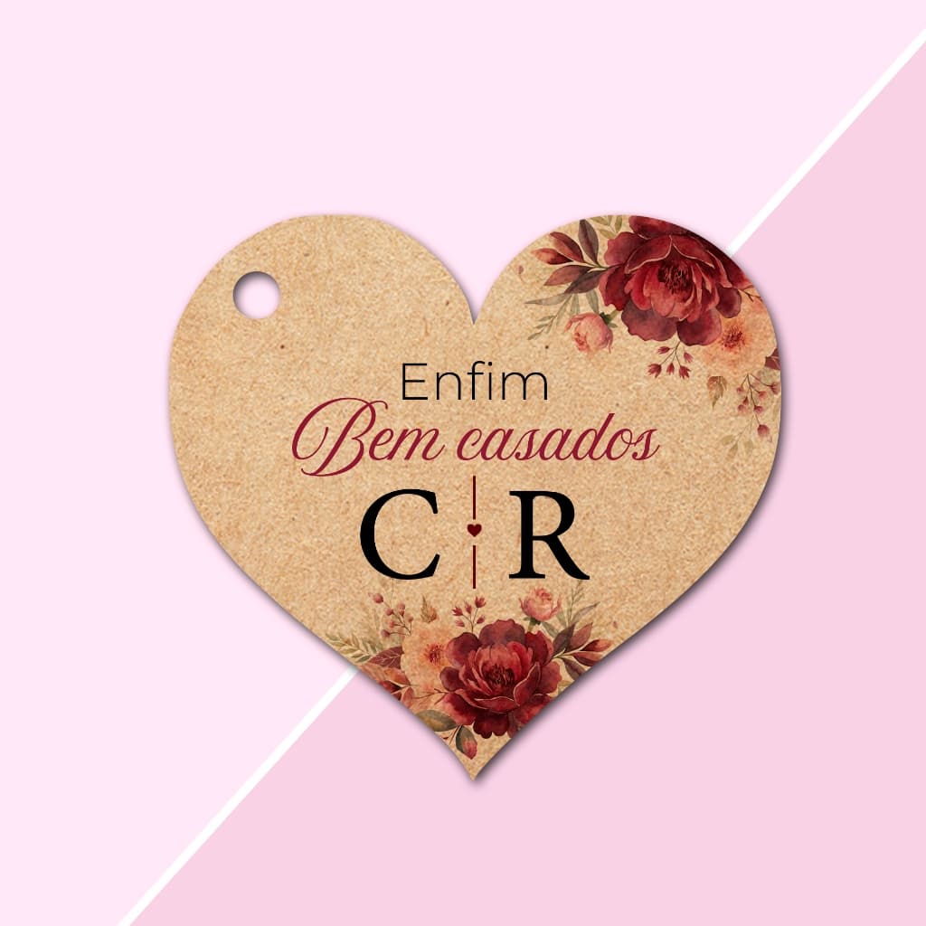 50 Tags Personalizadas PAPEL Kraft Formato Coração para Lembrancinhas para Casamento, Noivado e Chá de Cozinha