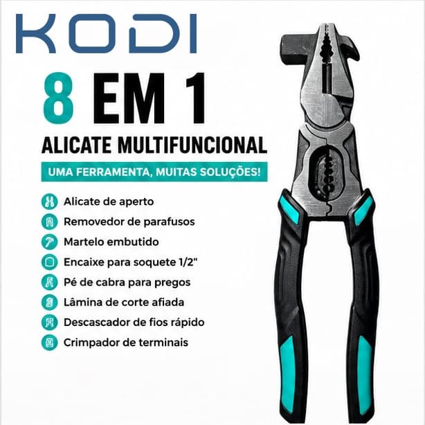 Alicate Multifuncional 8 em 1 Martelo Crimpador Descascador de Fios Ferramenta Profissional F11