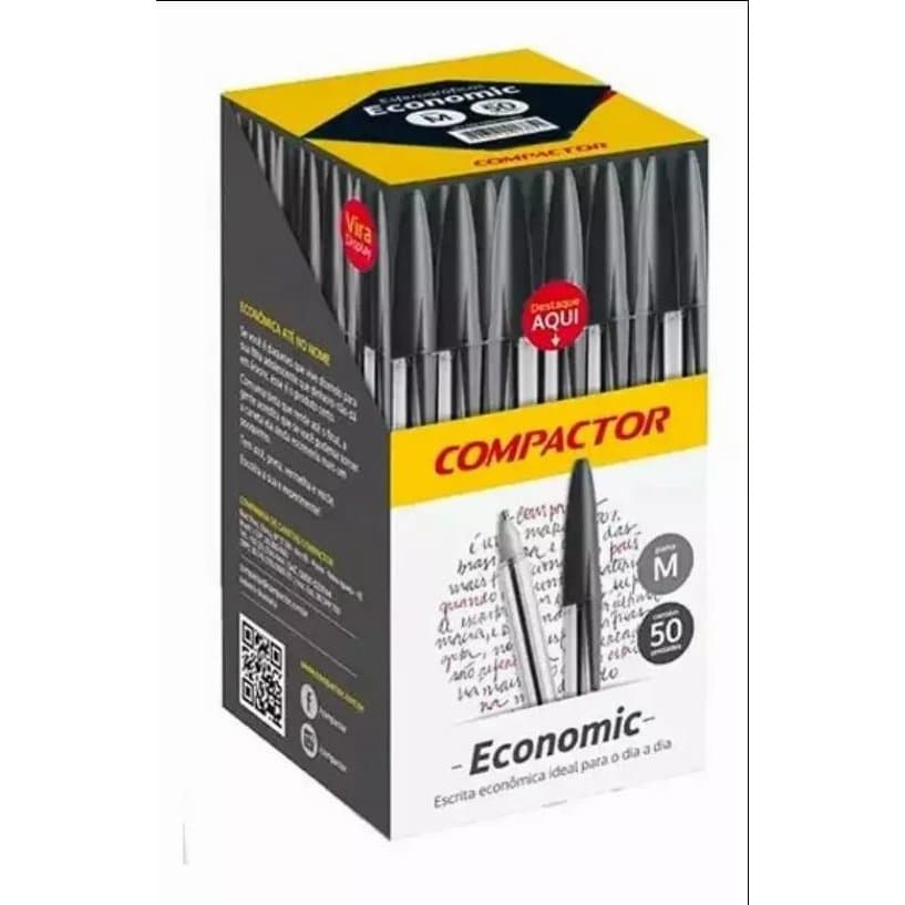 Caneta Compactor Economic Preta - Cx C/ 50 Ponta M Cor da tinta Preto