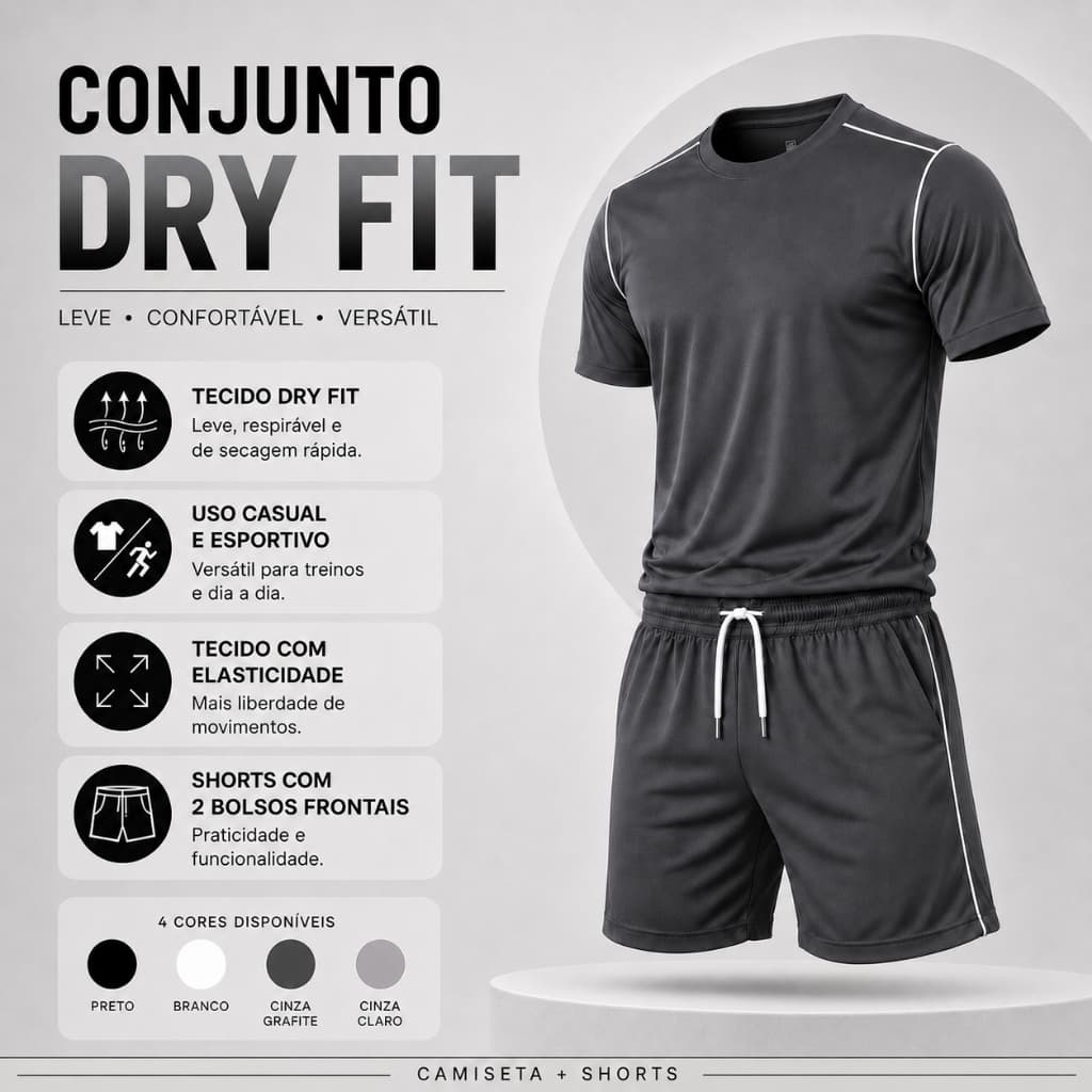 Conjunto Camiseta + Shorts Dry Fit Esportivo Masculino – Conforto, Estilo e Performance