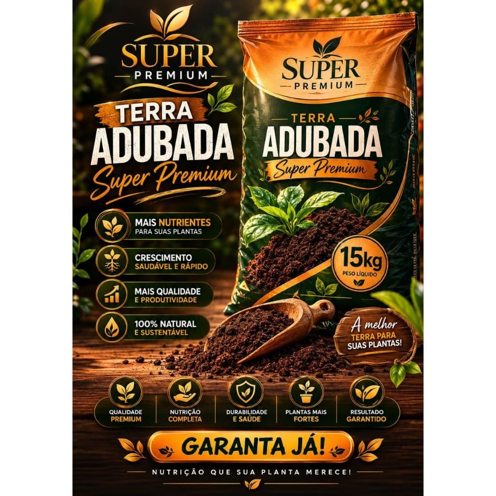 Terra Vegetal Orgânica adubada 12kg - jardim, vasos, plantas, samanbaias, rosas, ornamentais, costela de adão, suculenta