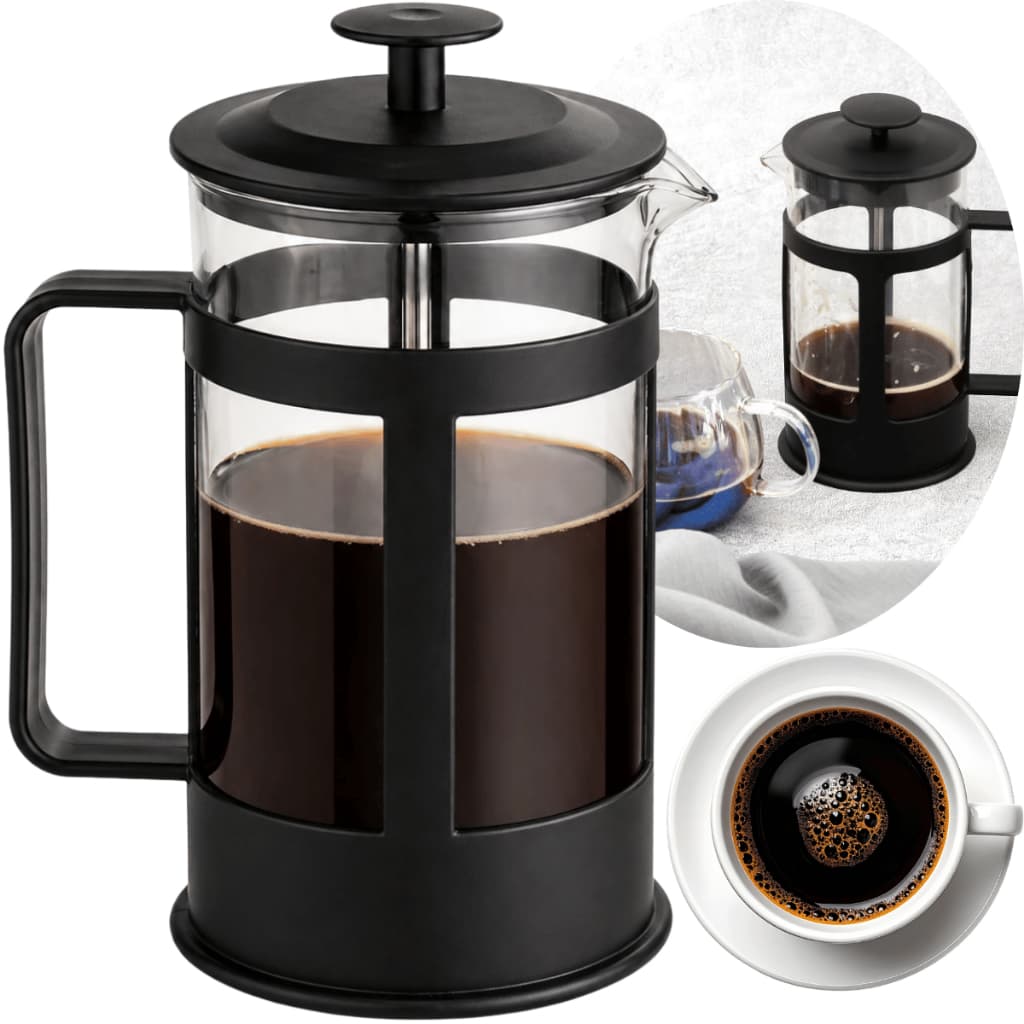 Cafeteira Elegante Pressão 350 ml Vidro Borossolicato Preta Francesa Filtro Inox Leite Prensa Chá