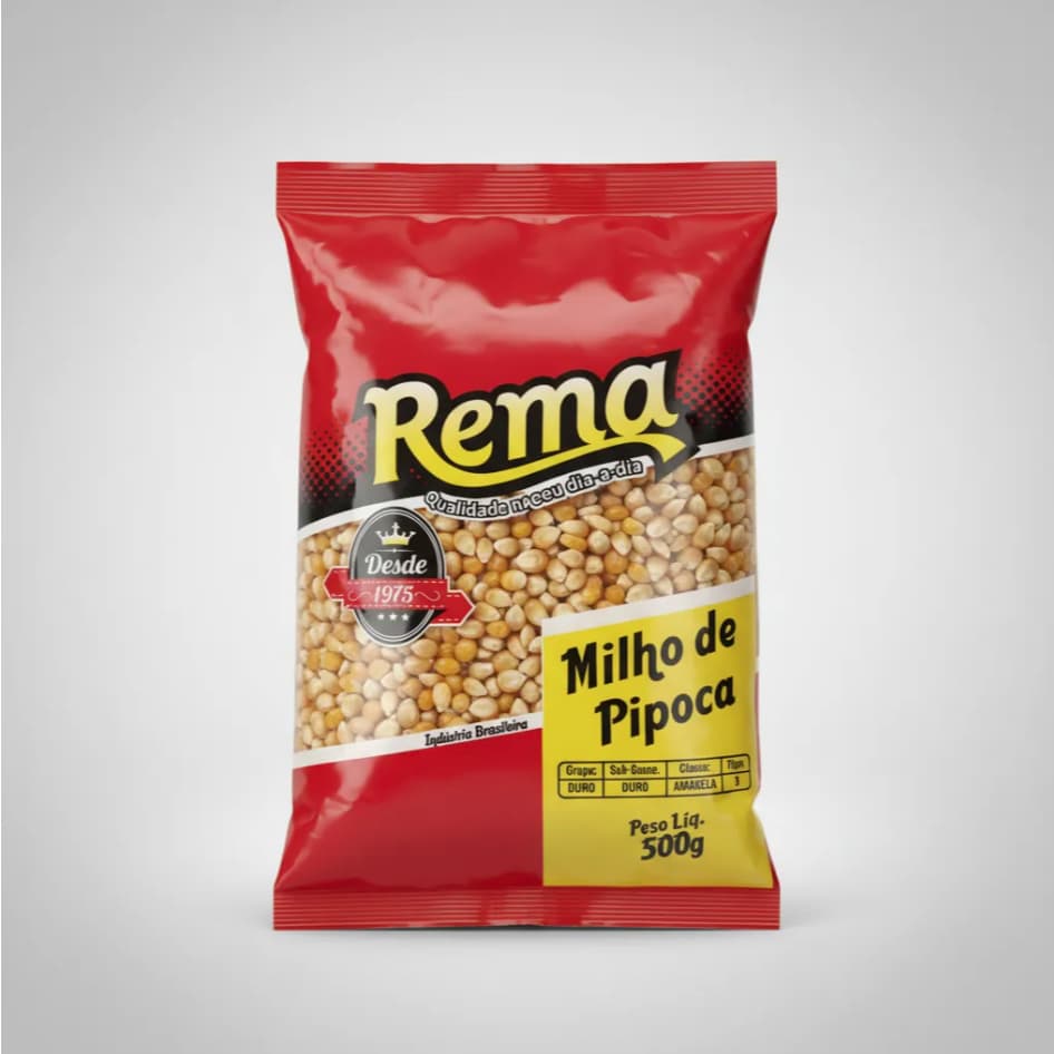 Milho de Pipoca Rema 500g Amarelo Grão Selecionado Crocante Saboroso Fácil Preparo
