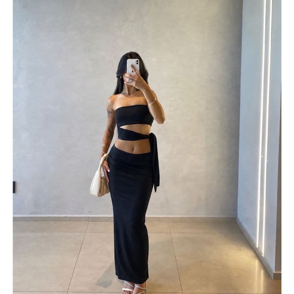Conjunto longo elegance cropped de amaração com saia longa suplex premium (PAULA LONGO)