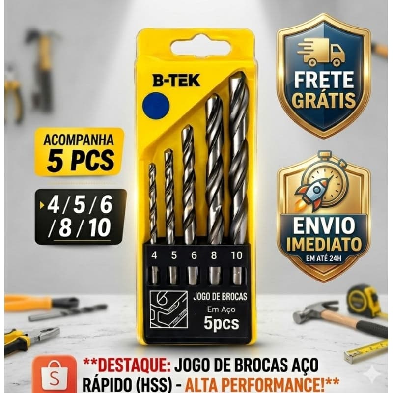 Kit Jogo De Brocas Aço Rápido Para Uso Doméstico E Profissional HSS Metal  4 Mm Até 10 Mm (5 Peças Com Estojo)