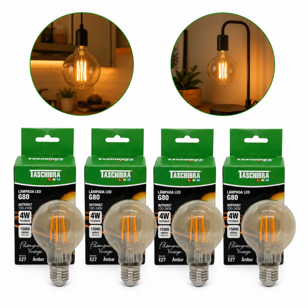 Kit 4 Lampada De Led Filamento Retro Bulbo Bivolt Luz Ambar TASCHIBRA