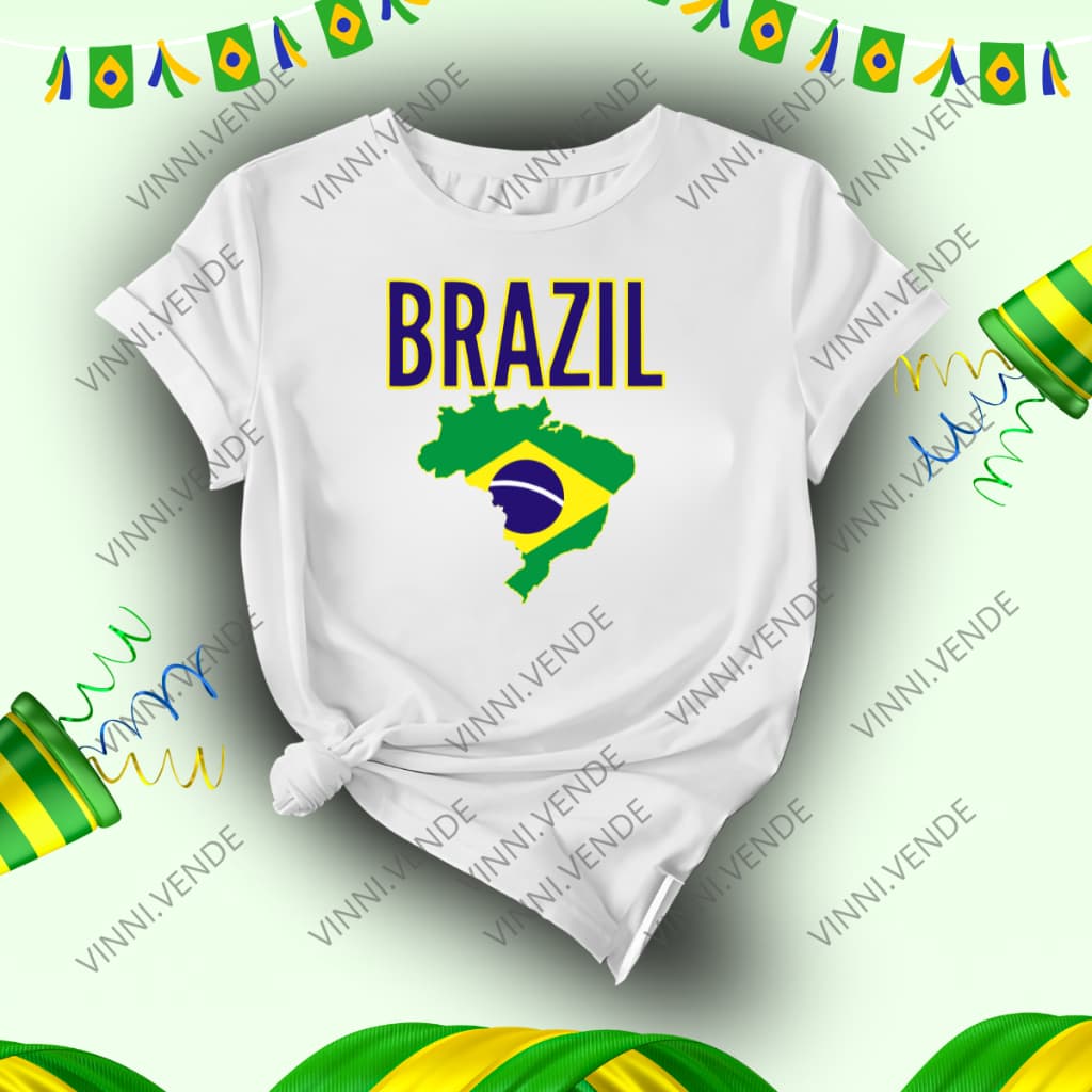 Camiseta Brazil Com Mapa Lançamento Copa Do Mundo Brasil Blusa Adulto 100% Algodão Adulto Infantil Kids Envio Rápido