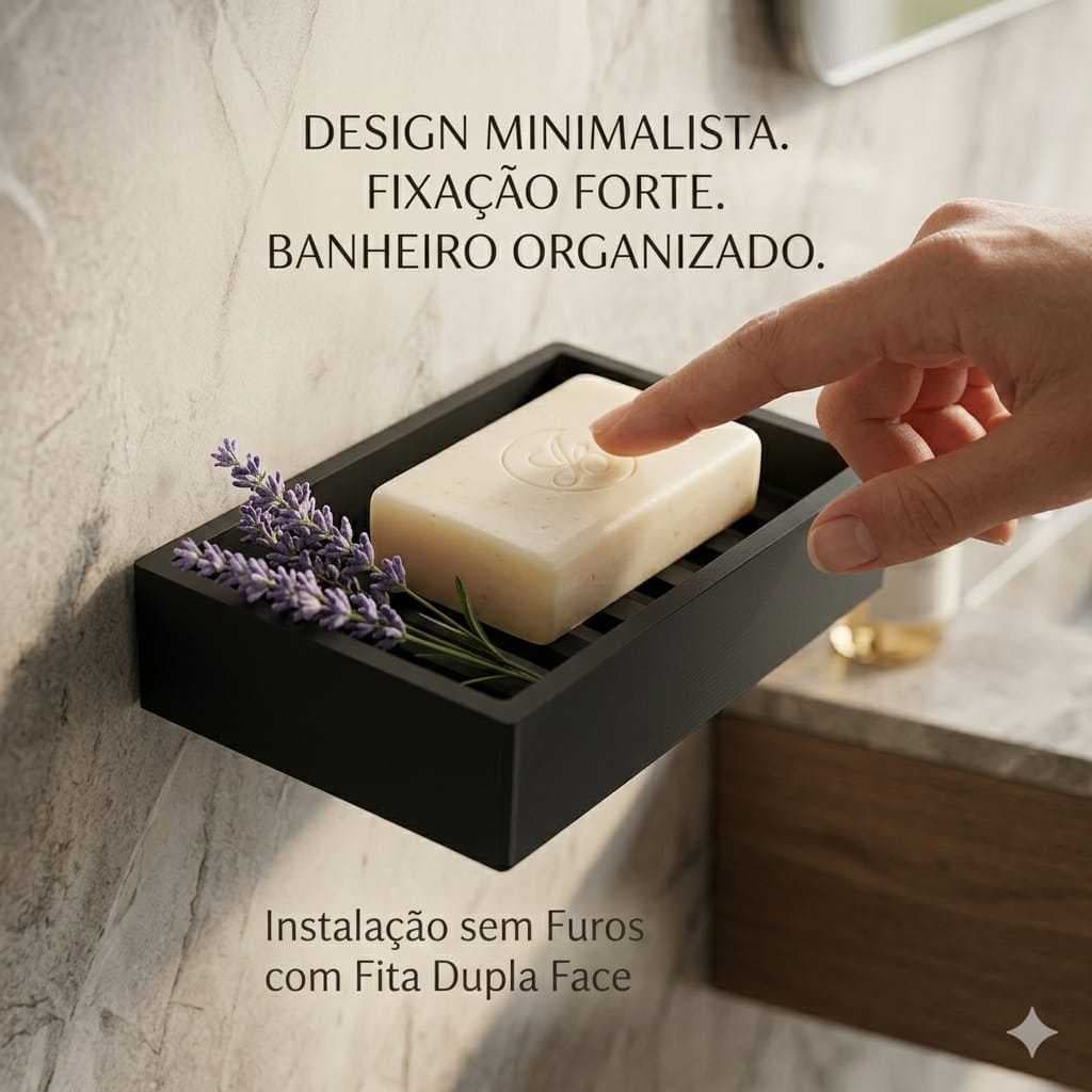 Saboneteira De Parede Black Suporte Banheiro Sem Furo Fita 3M