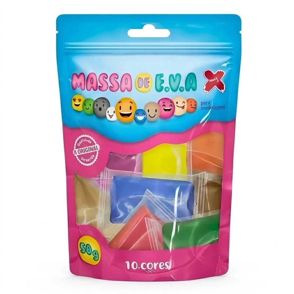 Massa De EVA Make 50g 10 Cores Massinha Modelar Atóxica Macia Artesanato Escolar Não Gruda
