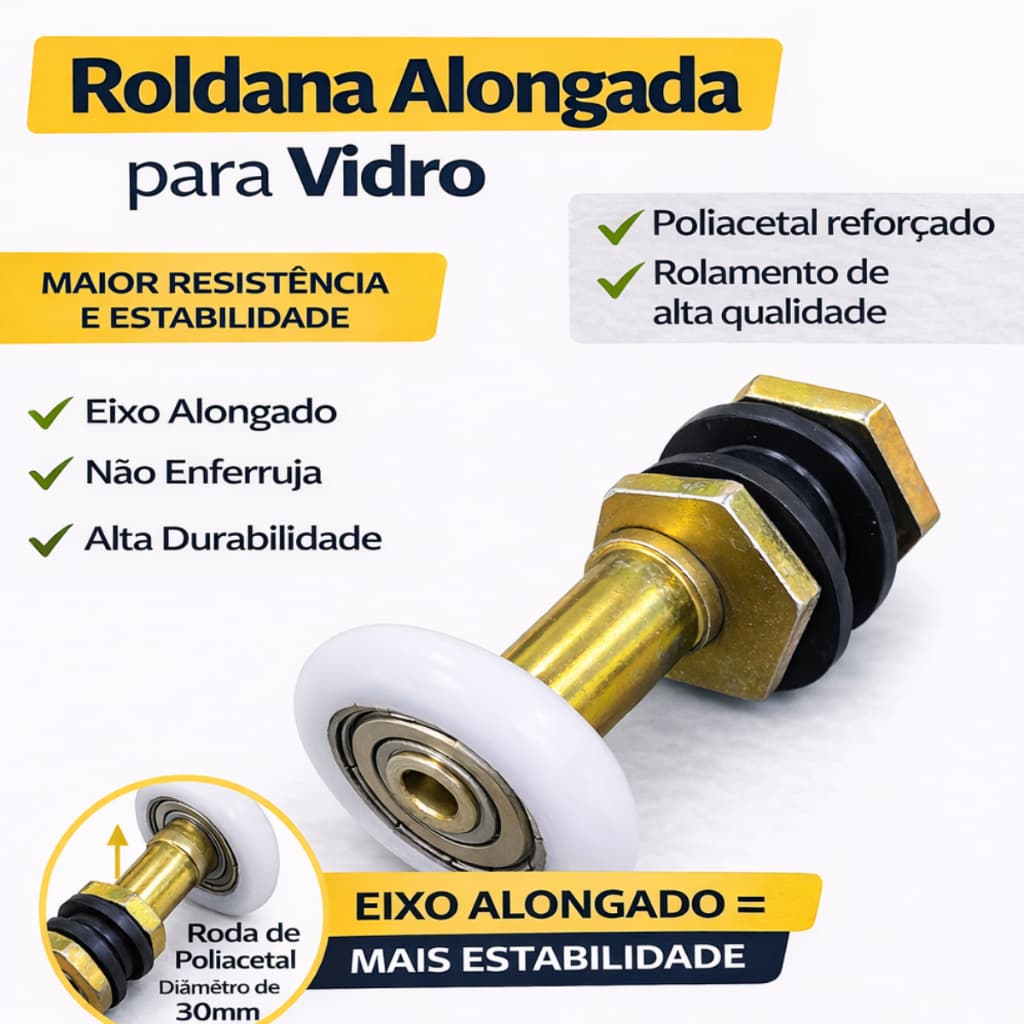 Roldana Rodizio Alongada Vidro Temperado Blindex 8 E 10mm Rodinha