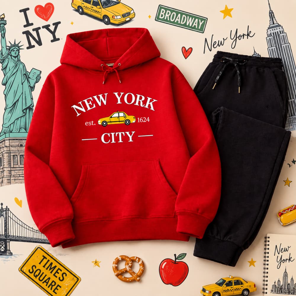 Conjunto Moletom Infantil Canguru New York City Flanelado Confortável e Moderno