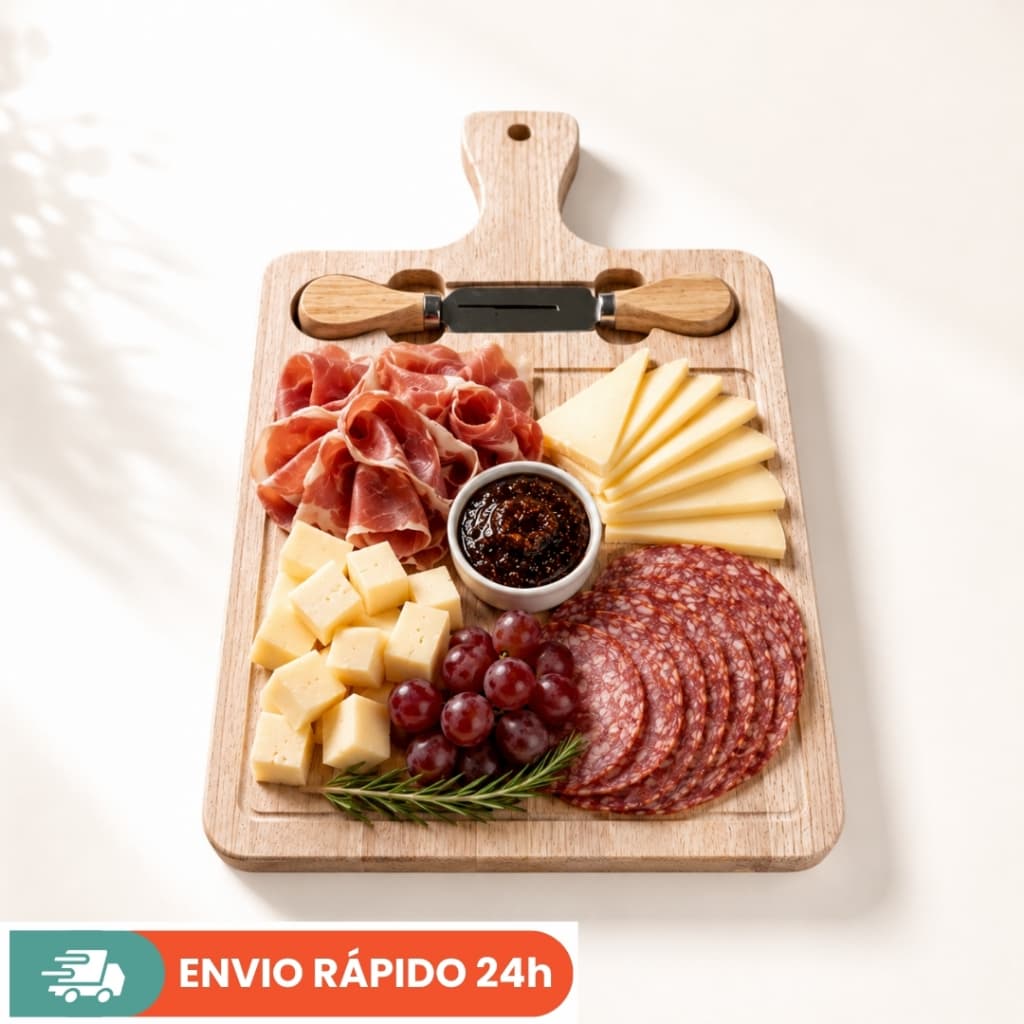 Kit Tábua de Queijos e Frios de Bambu com Espátulas – Petisqueira 3 Peças Elegante