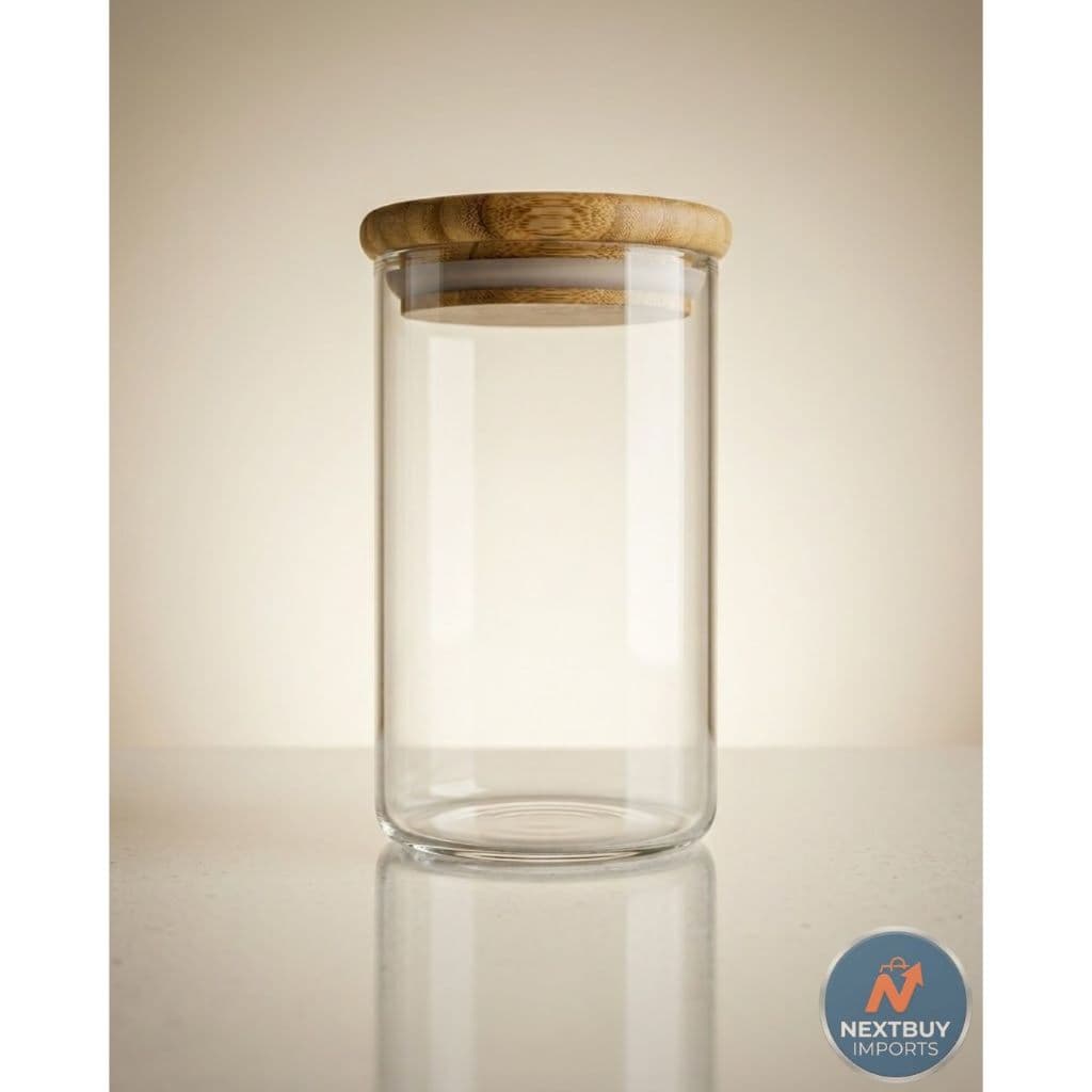 Pote Hermético de Vidro 860ml c/ Tampa de Bambu – Vedação Premium & Organização Elegante