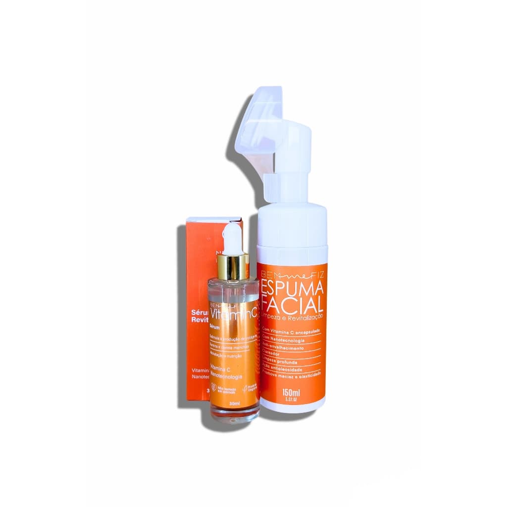 Kit Caju Uau Skincare Espuma Facial + Sérum Vitamina C Todo tipo de pele Dia/Noite Escova Sabonete