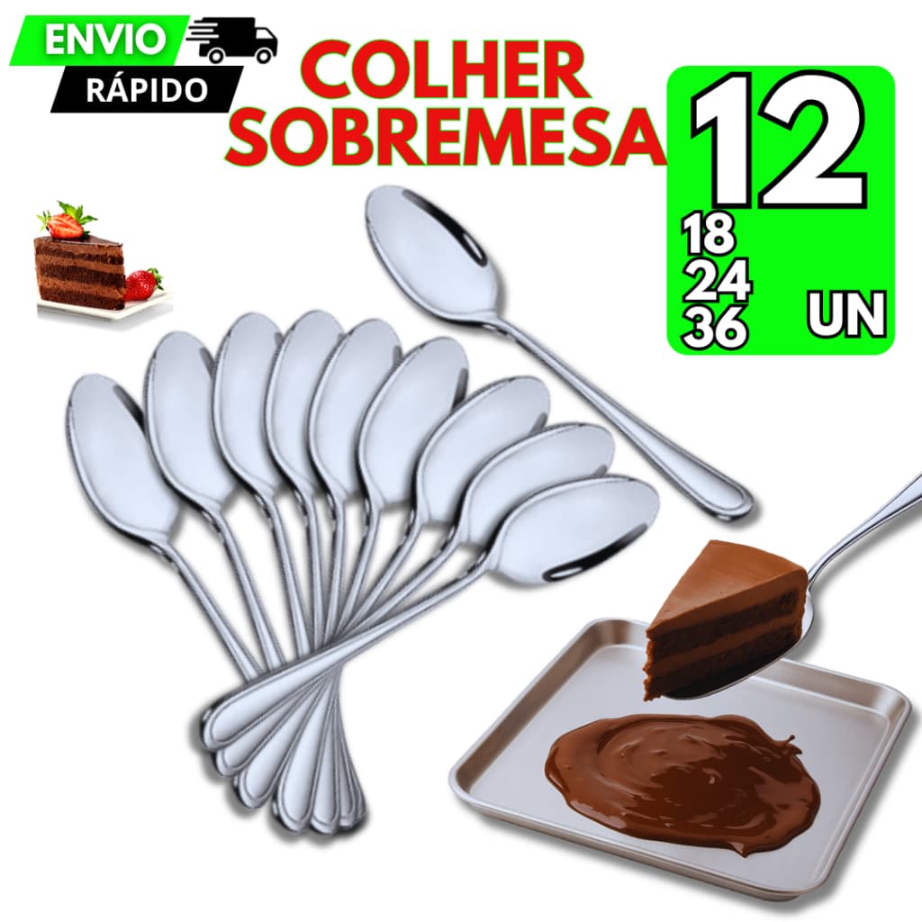 Conjunto Colher de Sobremesa 36/24/18/12 Un - Talheres Aço Inox Cozinha Restaurante Buffet Faqueiro