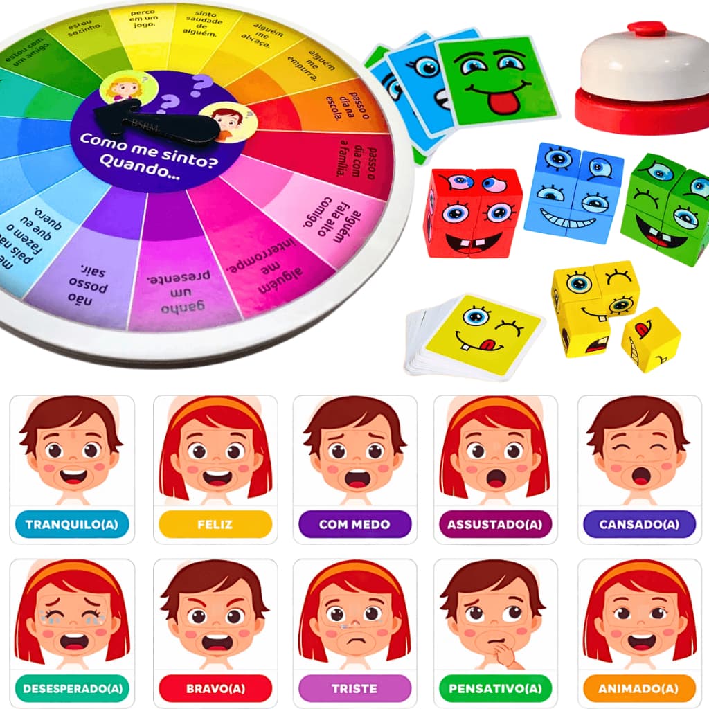 Kit 2 Jogos Educativo Infantil Emoções Sentimento Desenvolvimento emocional ache encaixe cara careta