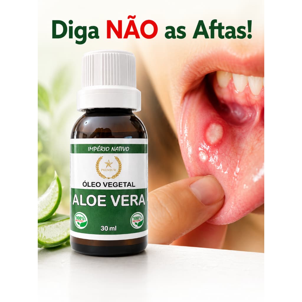 Óleo de Aloe Vera Babosa Premium 30ml Vegetal Aftas na Boca e Gengivites