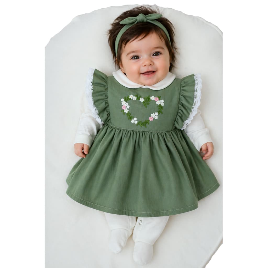 Saída Maternidade Zoe Verde 04 Peças Roupa de Bebê Menina