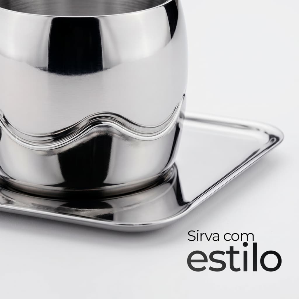 Conjunto Xícara Espresso Tramontina Inox 18 Peças Parede Dupla Pires Colher