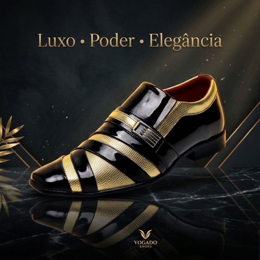 Sapato Masculino Social Verniz Dourado Luxuoso Antiderrapante Casual Executivo Moderno