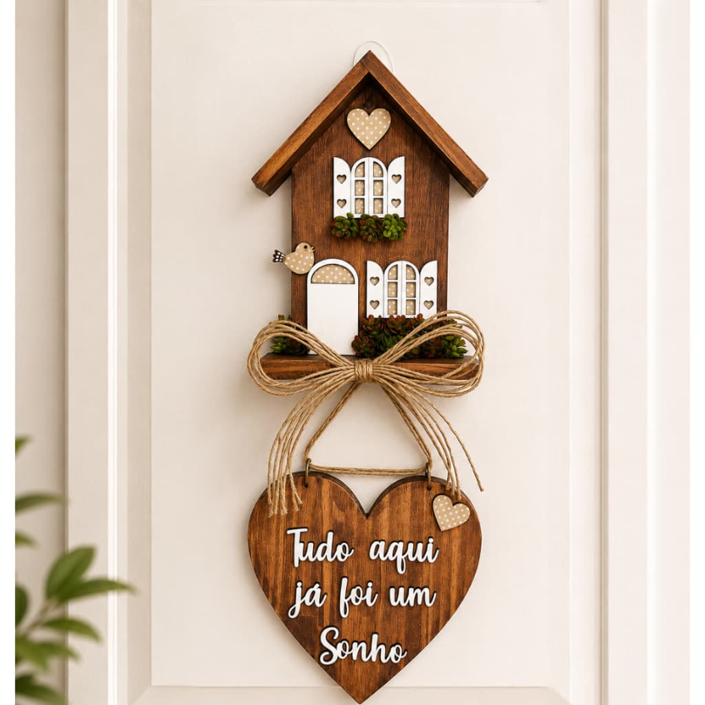 Enfeite Decorativo Parede Casa Madeira Coração Placa Bem Vindos Artesanato Decoração