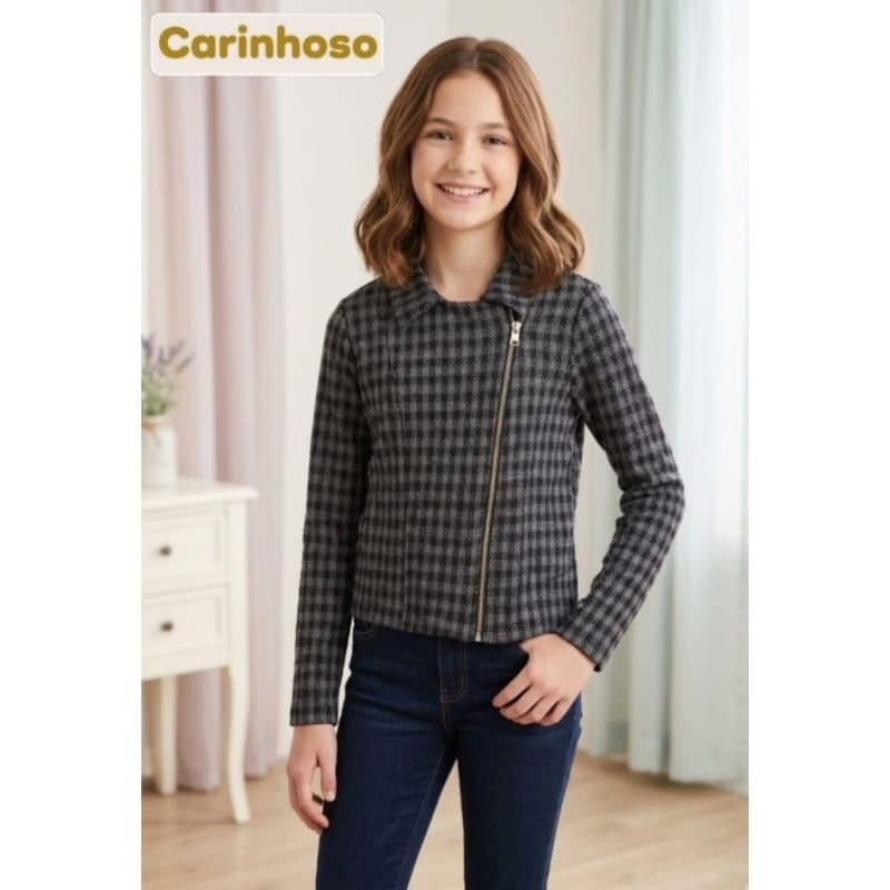Casaco Xadrez Juvenil Flanelda Preto Carinhoso